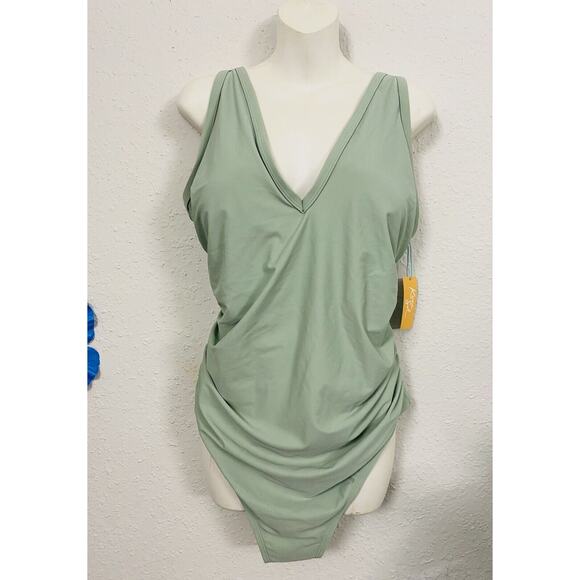NEW Kona Sol Women's V-Neck High Leg One Piece Swimsuit Lightly Padded Size 22W - Picture 1 of 8